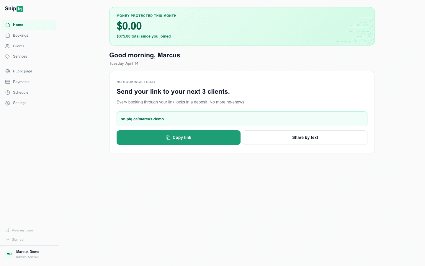 Snipiq dashboard showing money protected this month